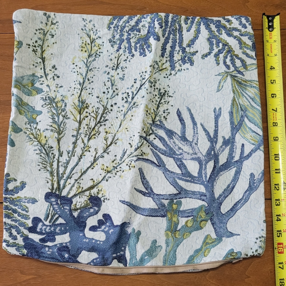 16x16 - Beach Coral Ocean Pillow Cover, Nautical Beach Accent - NEW